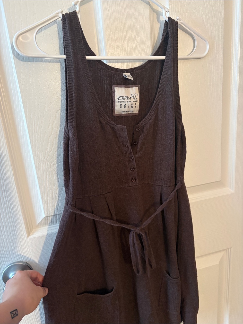 Y2K Brown Sleeveless Knit Dress with Tie Waist